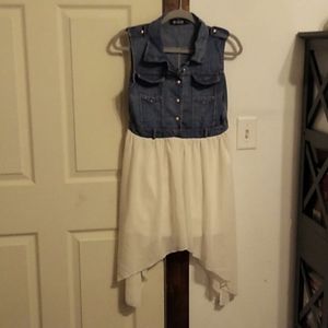 Oasap Jean & Tulle Assymetrical Hem Dress: S/M